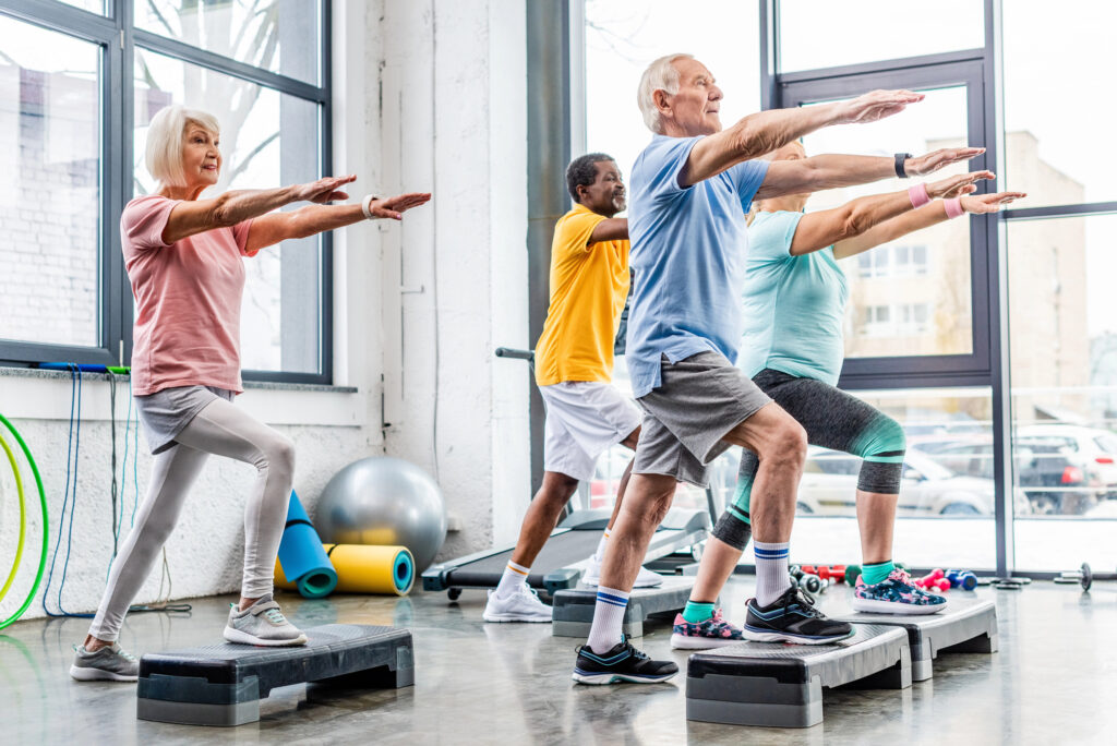 seniors step workout class