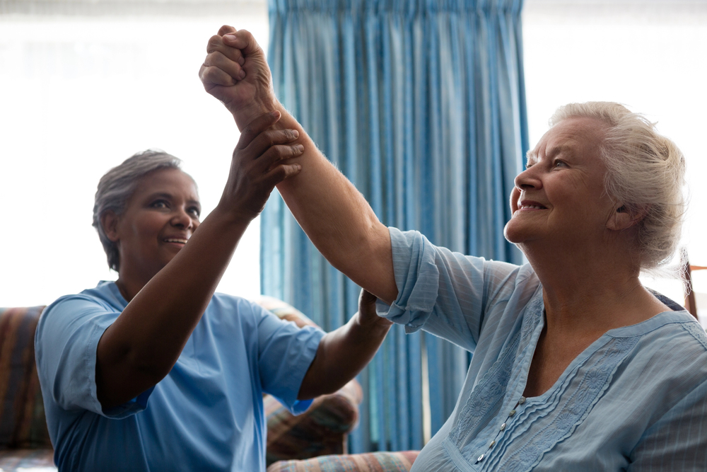 A senior woman doing basic exercise